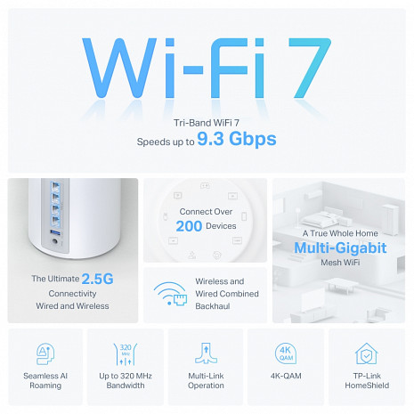 Mājas Wi-Fi tīkla sistēma (Mesh)  DECO BE65(2-PACK)