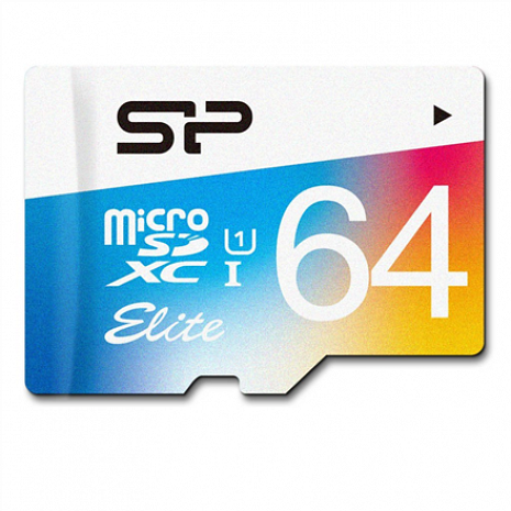 Карта памяти Silicon Power Elite UHS-1 Colorful 64 GB, MicroSDXC, Flash memory class 10, SD adapter SP064GBSTXBU1V20SP