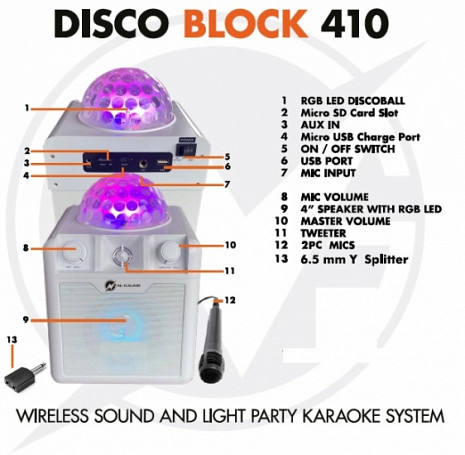 Skaņas sistēma ar karaoke DISCO BLOCK 410 DISCOBLOCK410W