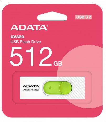 USB zibatmiņa ADATA | USB Flash Drive | UV320 | 512 GB | USB 3.2 Gen1 | White/Green AUV320-512G-RWHGN