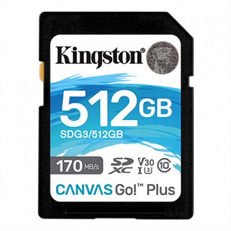 Карта памяти Kingston Canvas Go! Plus 512 GB, SD, Flash memory class 10 SDCG3/512GB