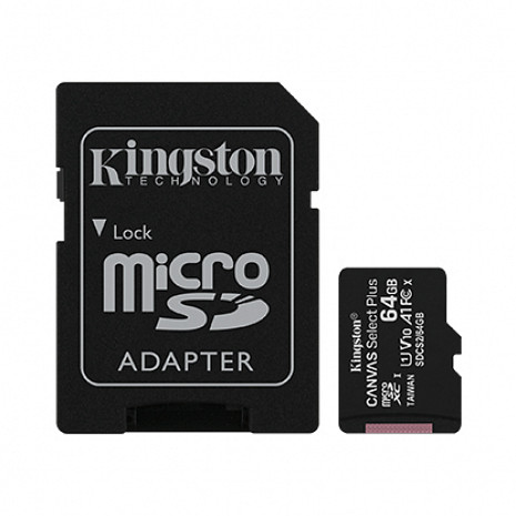 Atmiņas karte Kingston Canvas Select Plus UHS-I 64GB,MicroSDXC,Flash memory class10,SD Adapter SDCS2/64GB