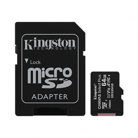 Карта памяти Kingston Canvas Select Plus UHS-I 64GB,MicroSDXC,Flash memory class10,SD Adapter SDCS2/64GB