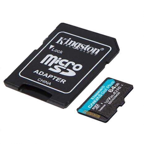 Карта памяти Kingston microSD Canvas Go! Plus 64 GB, MicroSD, Flash memory class 10, SD Adapter SDCG3/64GB