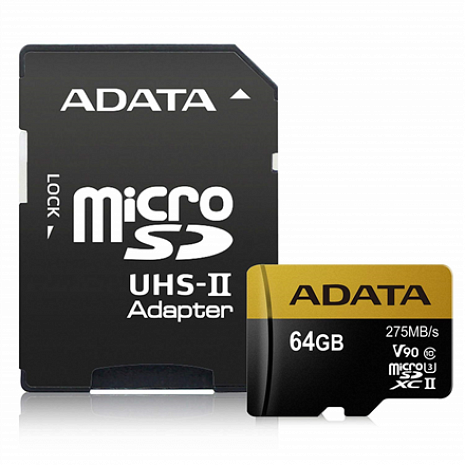 Atmiņas karte ADATA Premier ONE UHS-II U3 64 GB, MicroSDXC, Flash memory class 10, Adapter AUSDX64GUII3CL10-CA1