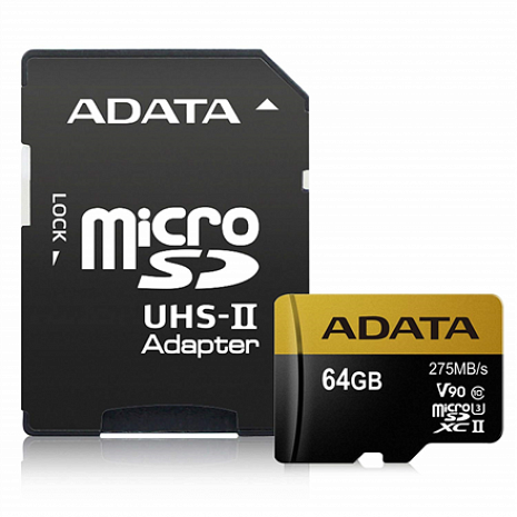 Карта памяти ADATA Premier ONE UHS-II U3 64 GB, MicroSDXC, Flash memory class 10, Adapter AUSDX64GUII3CL10-CA1