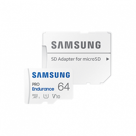 Карта памяти Samsung PRO Endurance MB-MJ64KA/EU 64 GB, MicroSD Memory Card, Flash memory class U1, V10, Class 10, SD adapter MB-MJ64KA/EU
