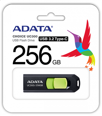 USB zibatmiņa ADATA FlashDrive UC300 256 GB, USB 3.2 Gen 1, Black/Green ACHO-UC300-256G-RBK/GN