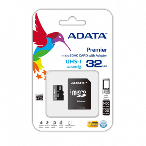 Atmiņas karte ADATA Premier UHS-I 32 GB, SDHC, Flash memory class 10, SD adapter AUSDH32GUICL10-RA1