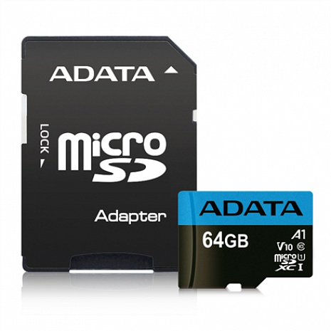 Atmiņas karte ADATA Premier UHS-I 64 GB, MicroSDXC, Flash memory class 10, Adapter AUSDX64GUICL10A1-RA1