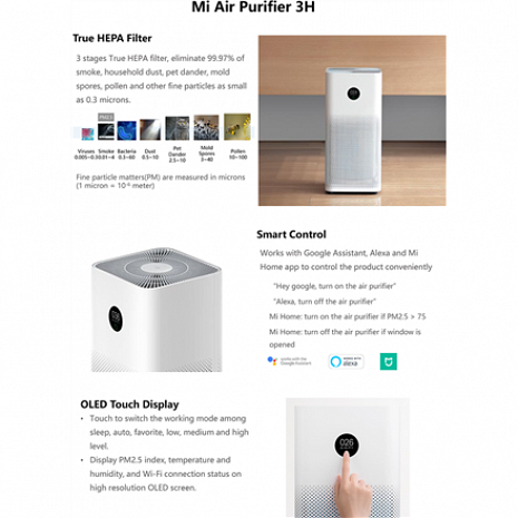 Gaisa attīrītājs Mi Air Purifier 3H FJY4031GL