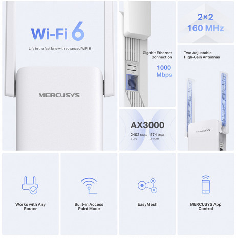 Wi-Fi Bezvadu tīkla pārklājuma paplašinātājs  ME80X