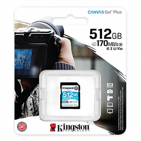 Карта памяти Kingston Canvas Go! Plus 512 GB, SD, Flash memory class 10 SDCG3/512GB