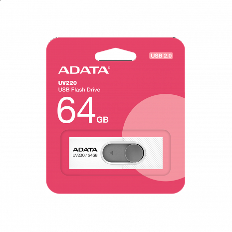 USB zibatmiņa ADATA | UV220 | 64 GB | USB 2.0 | White/Gray AUV220-64G-RWHGY