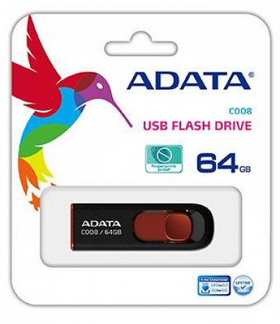 USB zibatmiņa MEMORY DRIVE FLASH USB2 64GB/BLACK/RED AC008-64G-RKD ADATA AC008-64G-RKD
