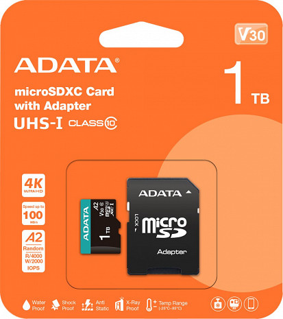 Atmiņas karte MEMORY MICRO SDXC 1TB W/AD./AUSDX1TUI3V30SA2-RA1 ADATA AUSDX1TUI3V30SA2-RA1
