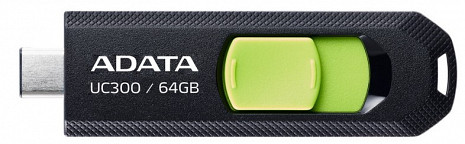 USB zibatmiņa ADATA FlashDrive UC300 64 GB, USB 3.2 Gen 1, Black/Green ACHO-UC300-64G-RBK/GN