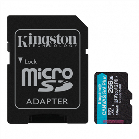 Карта памяти Kingston microSD Canvas Go! Plus 256 GB, MicroSD, Flash memory class 10, SD Adapter SDCG3/256GB