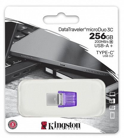 USB zibatmiņa Kingston DataTraveler DT Micro Duo 3C 256 GB, USB Type-C and Type-A, Purple DTDUO3CG3/256GB