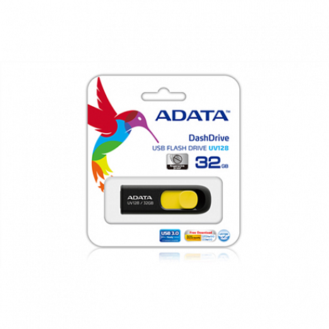 USB zibatmiņa ADATA UV128 16 GB, USB 3.0, Black/Yellow AUV128-16G-RBY