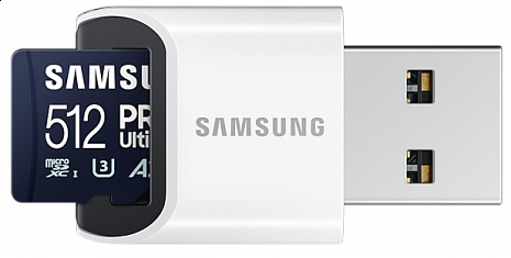 Карта памяти Samsung MicroSD Card with Card Reader PRO Ultimate 512 GB, microSDXC Memory Card, Flash memory class U3, V30, A2 MB-MY512SB/WW