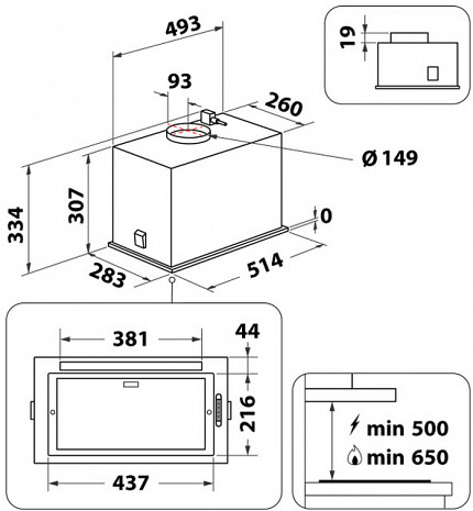Tvaika nosūcējs  WCT3 63F LTK
