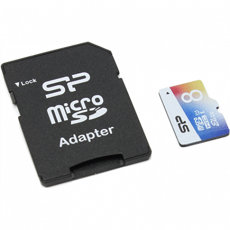 Карта памяти Silicon Power Elite UHS-1 Colorful 8 GB, MicroSDHC, Flash memory class 10, SD adapter SP008GBSTHBU1V20SP