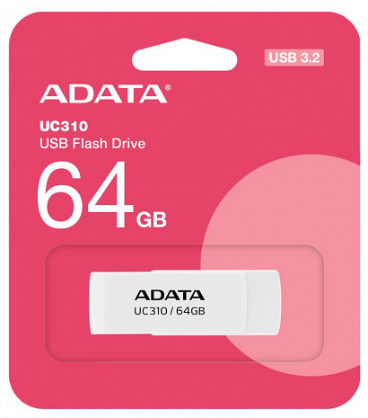 USB zibatmiņa ADATA | USB Flash Drive | UC310 | 64 GB | USB 3.2 Gen1 | White UC310-64G-RWH