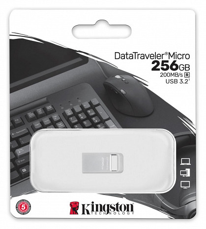 USB zibatmiņa Kingston USB 3.2 Flash Drive DataTraveler micro 256 GB, USB 3.2, Silver DTMC3G2/256GB