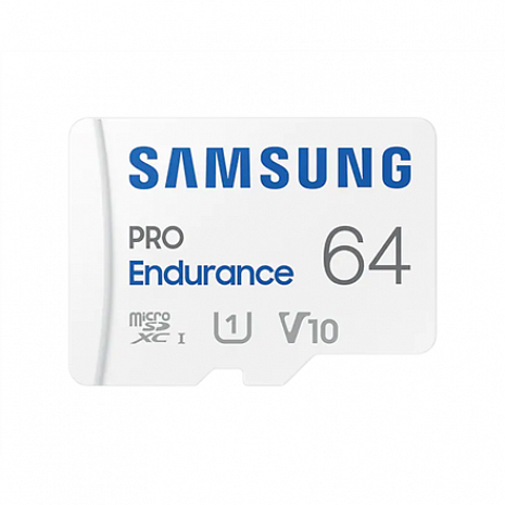 Карта памяти Samsung PRO Endurance MB-MJ64KA/EU 64 GB, MicroSD Memory Card, Flash memory class U1, V10, Class 10, SD adapter MB-MJ64KA/EU