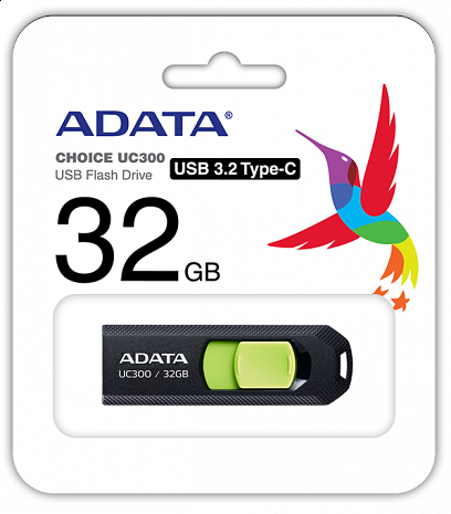 USB zibatmiņa ADATA FlashDrive UC300 32 GB, USB 3.2 Gen 1, Black/Green ACHO-UC300-32G-RBK/GN