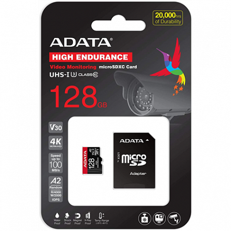 Atmiņas karte ADATA AUSDX128GUI3V30SHA2-RA1 Memory Card 128 GB, MicroSDXC, Flash memory class 10, Adapter, 80 MB/s, 100 MB/s AUSDX128GUI3V30SHA2-RA1