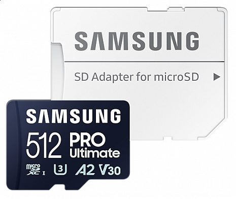 Карта памяти Samsung MicroSD Card PRO Ultimate 512 GB, microSDXC Memory Card, Flash memory class U3, V30, A2, SD adapter MB-MY512SA/WW