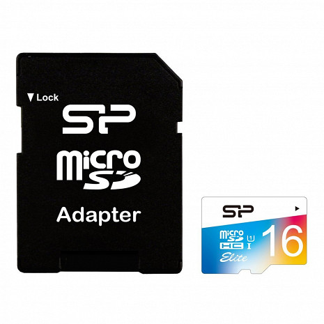 Карта памяти Silicon Power Elite UHS-1 Colorful 16GB,MicroSDHC,class10,SD adapter SP016GBSTHBU1V20SP