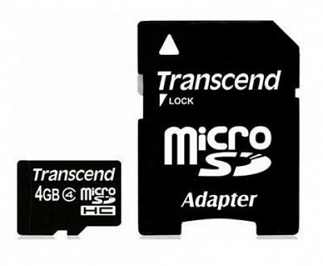 Atmiņas karte MEMORY MICRO SDHC 4GB W/ADAPT/CLASS4 TS4GUSDHC4 TRANSCEND TS4GUSDHC4