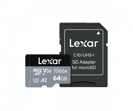 Atmiņas karte Lexar Professional 1066x UHS-I MicroSDXC, 64 GB, Flash memory class 10, Black/Gray, 120 MB/s, 160 MB/s LMS1066064G-BNANG