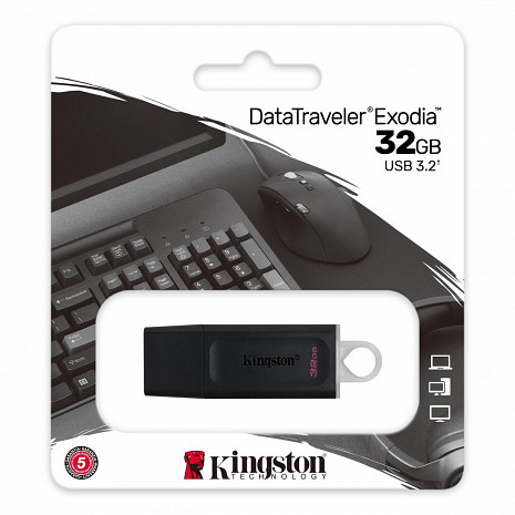 USB zibatmiņa DataTraveler Exodia USB Flash Drive 32 GB, USB 3.2 Gen 1, Black/Grey, Protective Cap, Large loop DTX/32GB