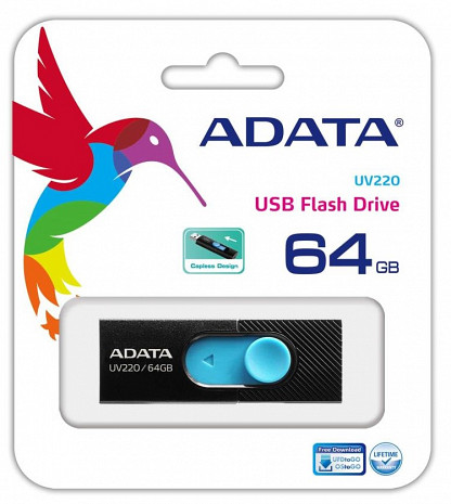 USB zibatmiņa MEMORY DRIVE FLASH USB2 64GB/BLUE AUV220-64G-RBKBL ADATA AUV220-64G-RBKBL