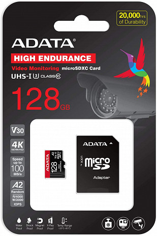 Atmiņas karte ADATA AUSDX128GUI3V30SHA2-RA1 Memory Card 128 GB, MicroSDXC, Flash memory class 10, Adapter, 80 MB/s, 100 MB/s AUSDX128GUI3V30SHA2