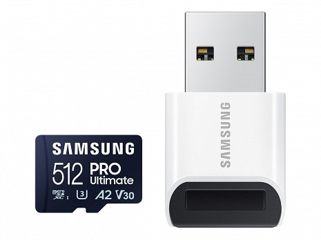 Карта памяти Samsung MicroSD Card with Card Reader PRO Ultimate 512 GB, microSDXC Memory Card, Flash memory class U3, V30, A2 MB-MY512SB/WW