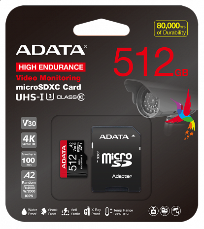 Atmiņas karte MEMORY MICRO SDXC 512GB W/AD./AUSDX512GUI3V30SHA2-RA1 ADATA AUSDX512GUI3V30SHA2-RA1