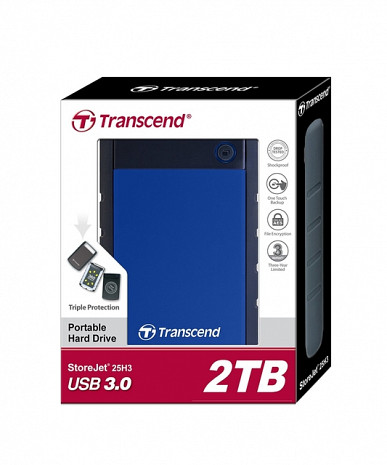 Cietais disks External HDD|TRANSCEND|StoreJet|2TB|USB 3.0|Colour Blue|TS2TSJ25H3B TS2TSJ25H3B