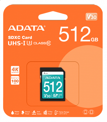 Atmiņas karte MEMORY SDXC 512GB V30/ASDX512GUI3V30S-R ADATA ASDX512GUI3V30S-R