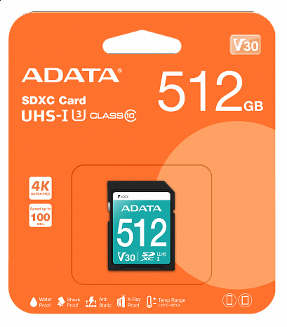 Карта памяти MEMORY SDXC 512GB V30/ASDX512GUI3V30S-R ADATA ASDX512GUI3V30S-R