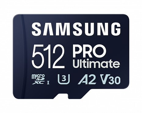 Карта памяти Samsung MicroSD Card PRO Ultimate 512 GB, microSDXC Memory Card, Flash memory class U3, V30, A2, SD adapter MB-MY512SA/WW