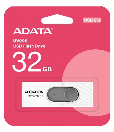 USB zibatmiņa ADATA | UV220 | 32 GB | USB 2.0 | White/Gray AUV220-32G-RWHGY