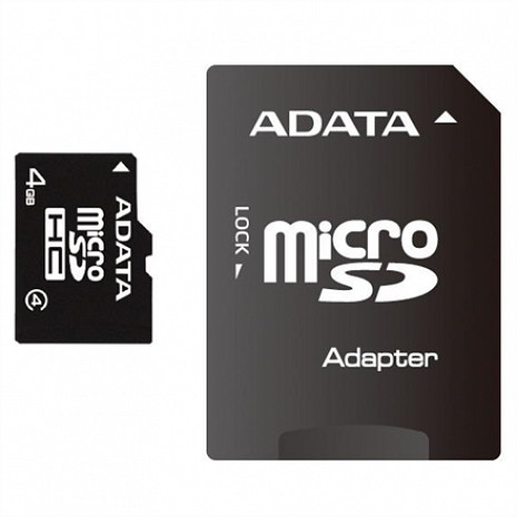 Карта памяти ADATA 32 GB, MicroSDHC, Flash memory class 4, SD adapter AUSDH32GCL4-RA1