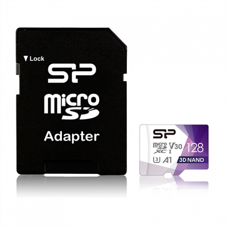 Карта памяти Silicon Power Superior Pro 128 GB, micro SDXC, Flash memory class 10, with Adapter, C10,UHS-I U3, A1, V30 SP128GBSTXDU3V20AB