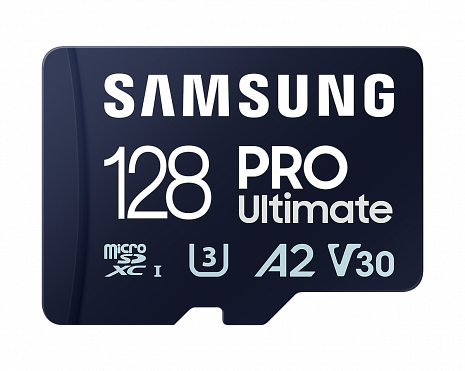Карта памяти Samsung MicroSD Card PRO Ultimate 128 GB, microSDXC Memory Card, Flash memory class U3, V30, A2, SD adapter MB-MY128SA/WW