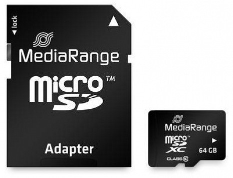 Карта памяти MEMORY MICRO SDXC 64GB C10/W/ADAPTER MR955 MEDIARANGE MR955